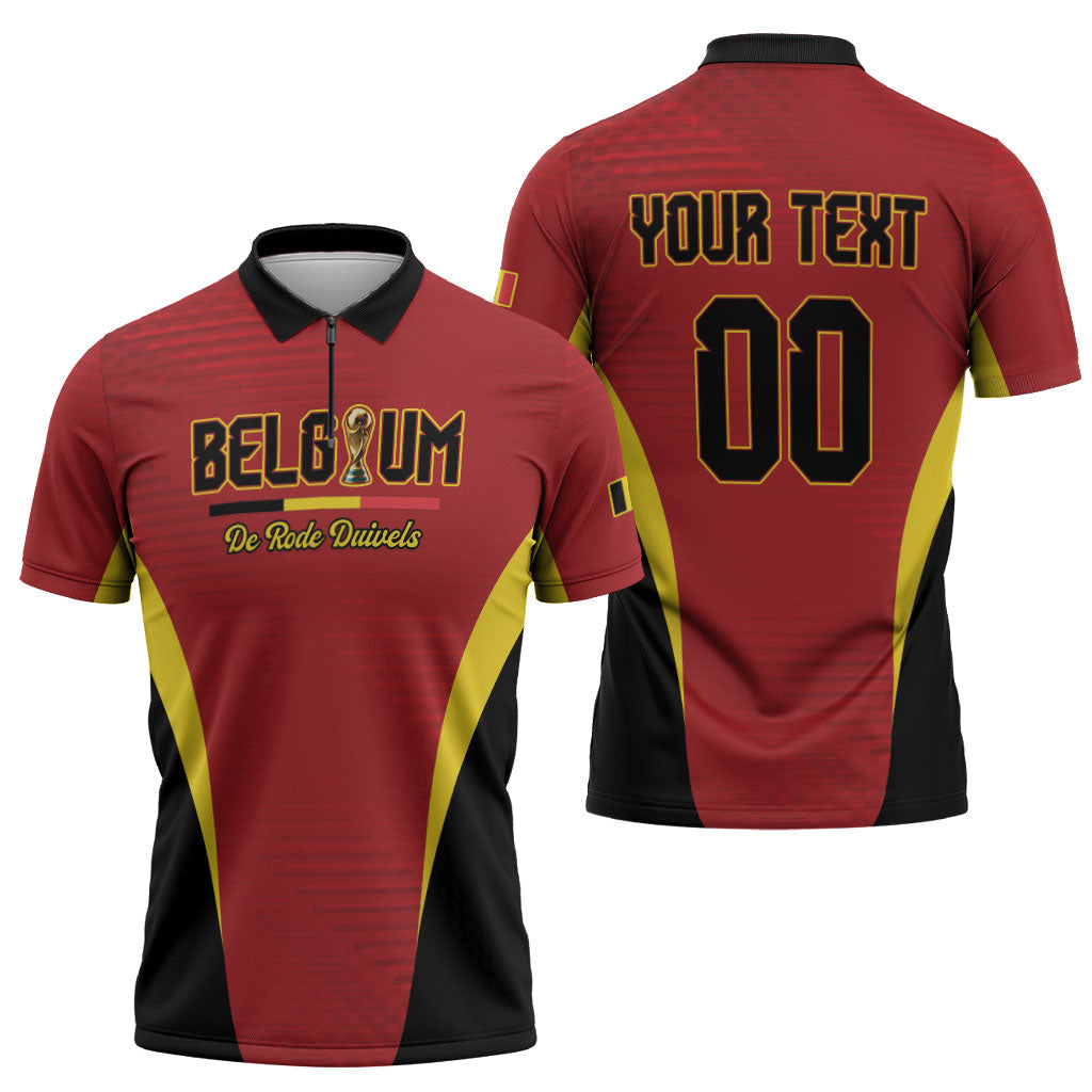 Custom Belgium 2026 World Football Zipper Polo Shirt De Rode Duivels Go Champions