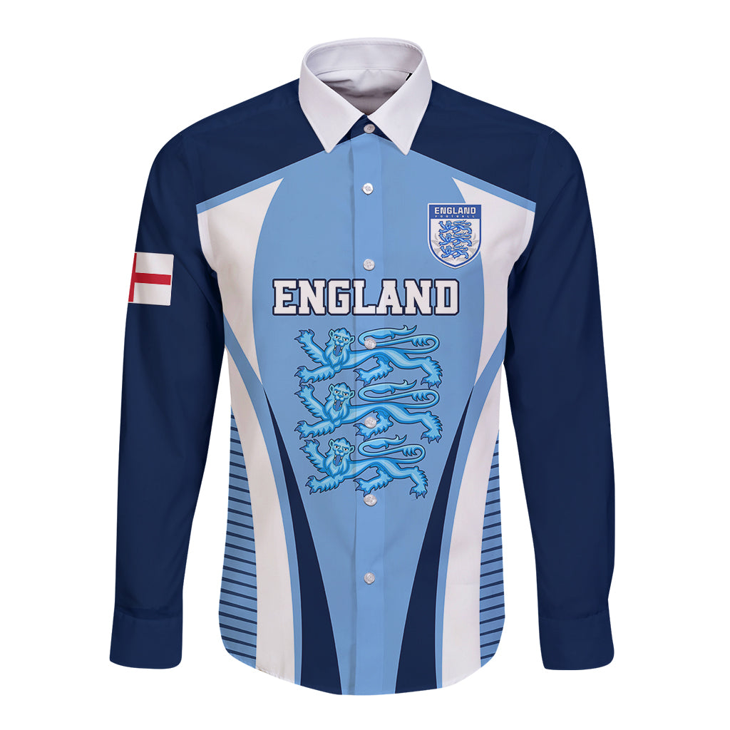 England Football Long Sleeve Button Shirt Lionesses Blue Sporty Style - Wonder Print Shop