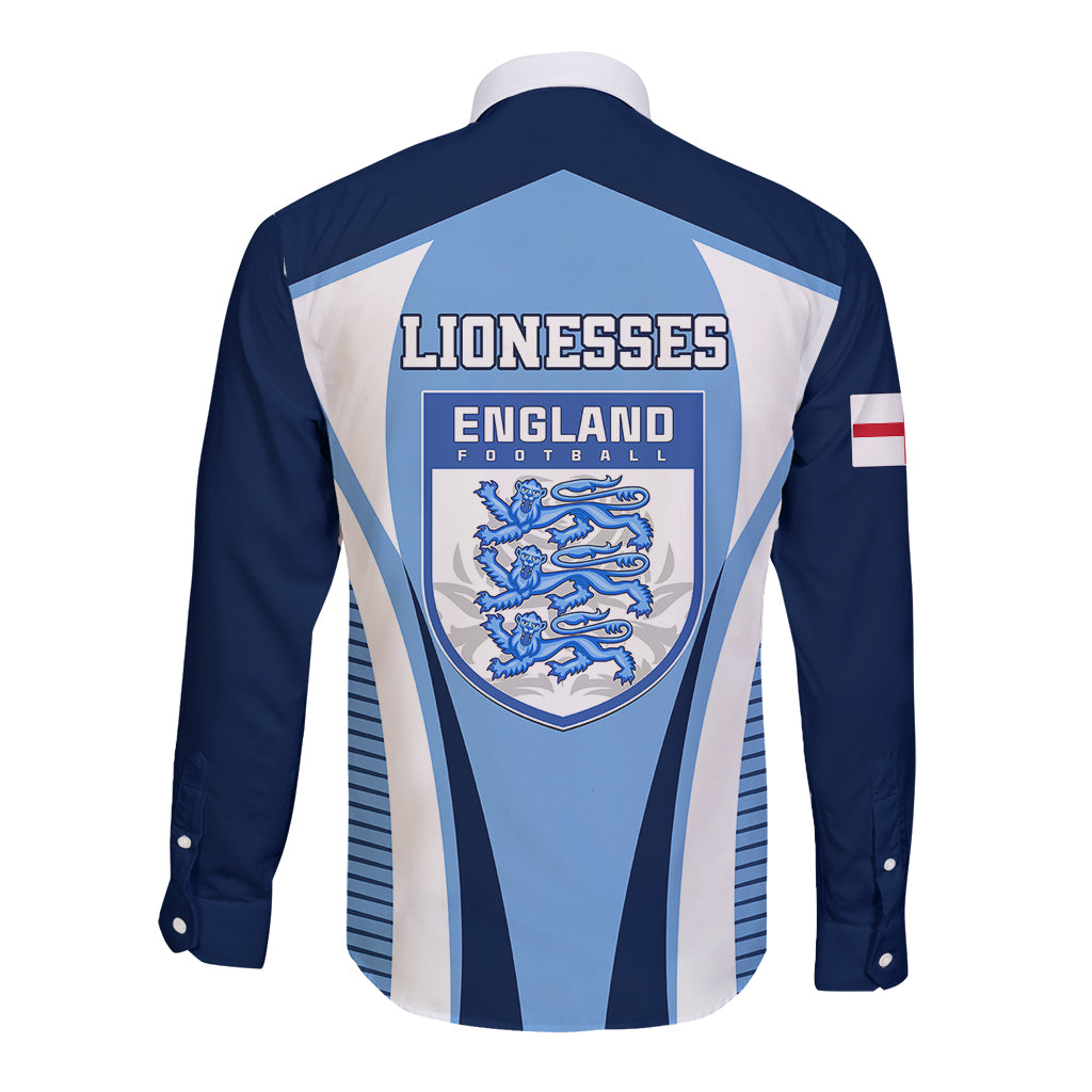 England Football Long Sleeve Button Shirt Lionesses Blue Sporty Style - Wonder Print Shop