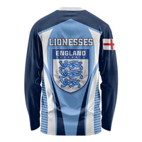 Back of blue long sleeve football shirt with Lionesses text, striped design, and crest