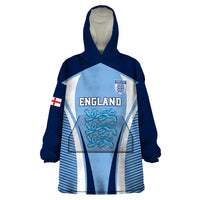 Blue hoodie blanket with England Lionesses crest, striped shield front, kangaroo pocket