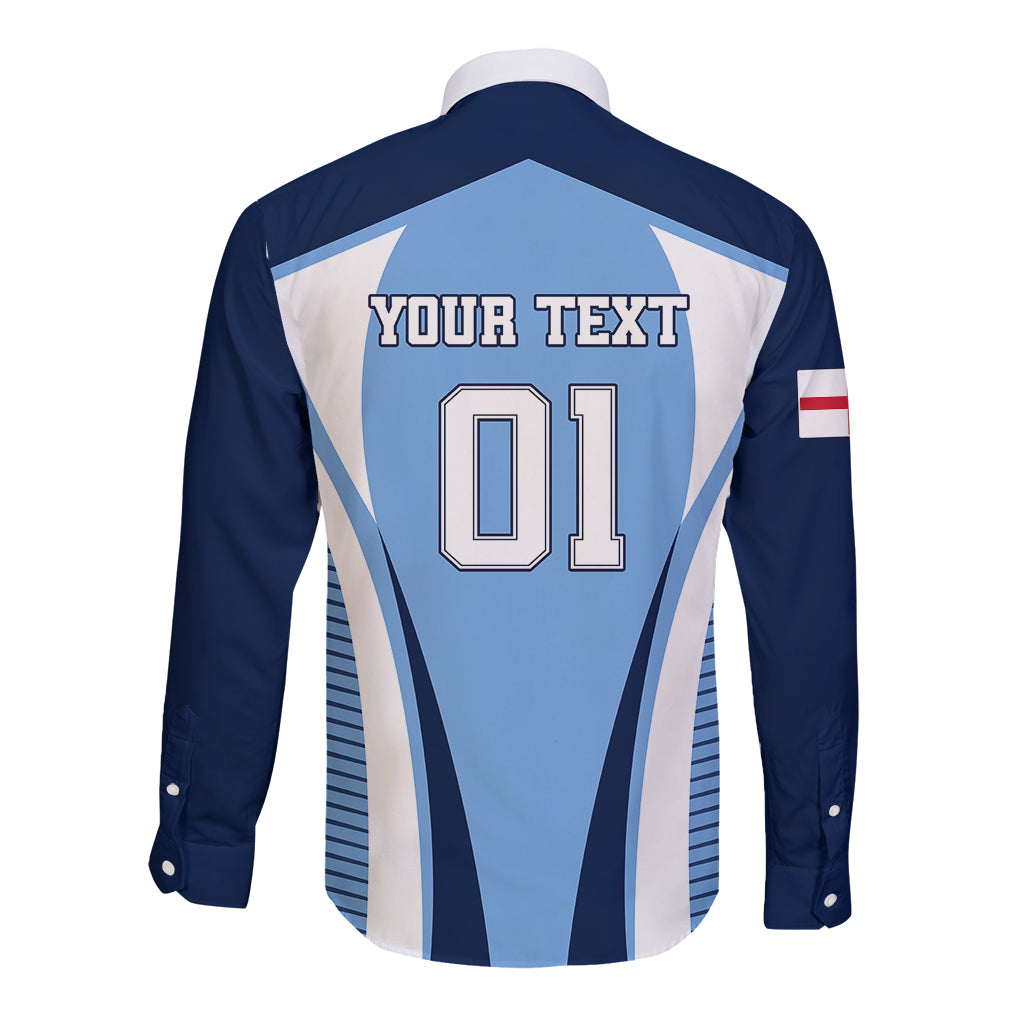 Personalised England Football Long Sleeve Button Shirt Lionesses Blue Sporty Style - Wonder Print Shop