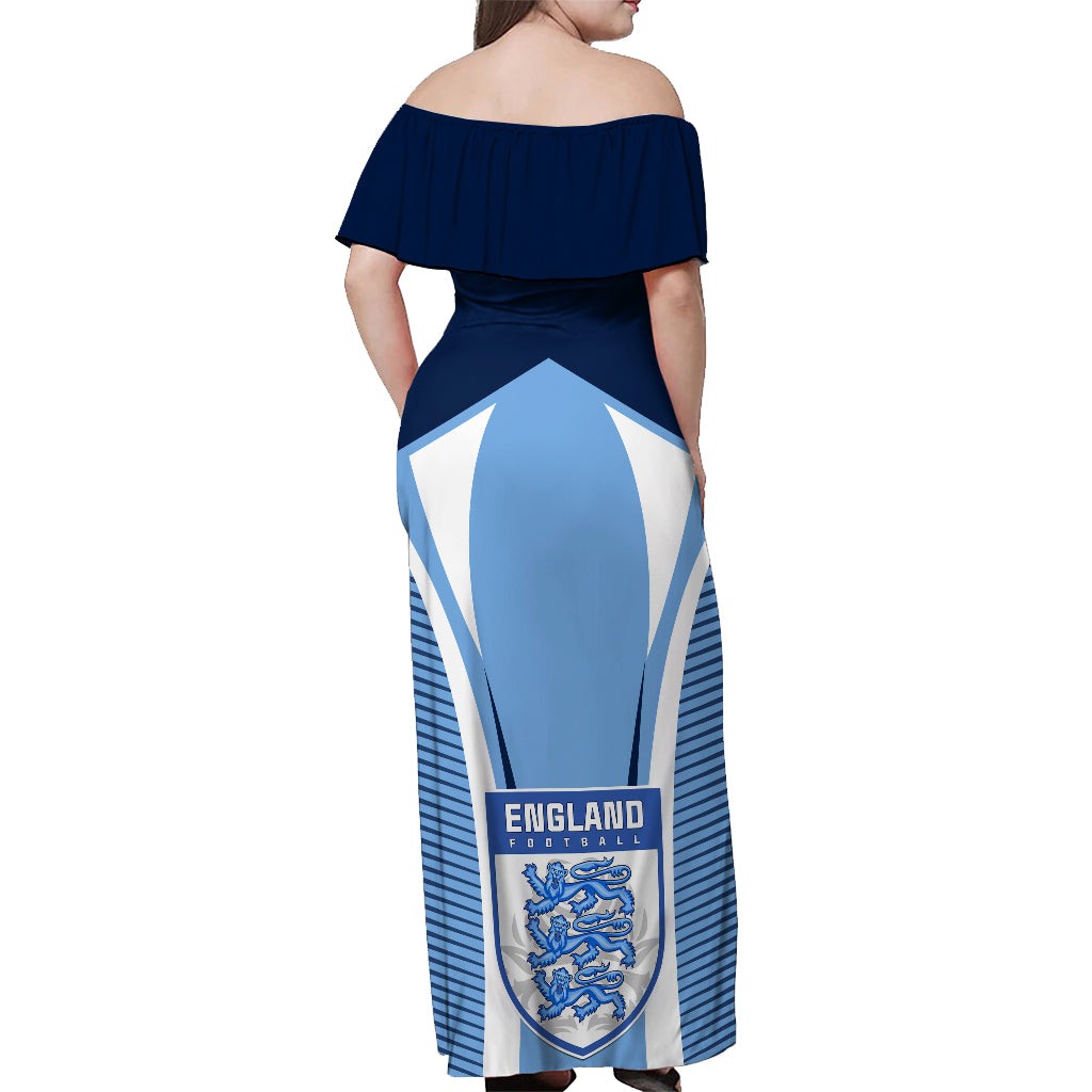Personalised England Football Off Shoulder Maxi Dress Lionesses Blue Sporty Style - Wonder Print Shop