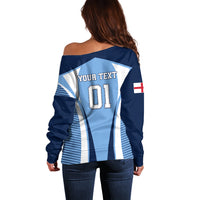 Personalised England Football Off Shoulder Sweater Lionesses Blue Sporty Style - Wonder Print Shop