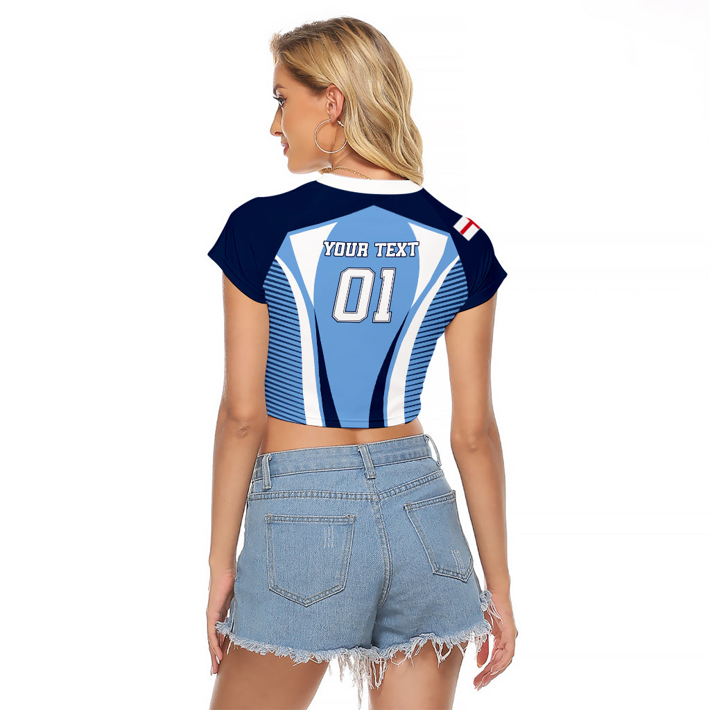 Personalised England Football Raglan Cropped T Shirt Lionesses Blue Sporty Style - Wonder Print Shop