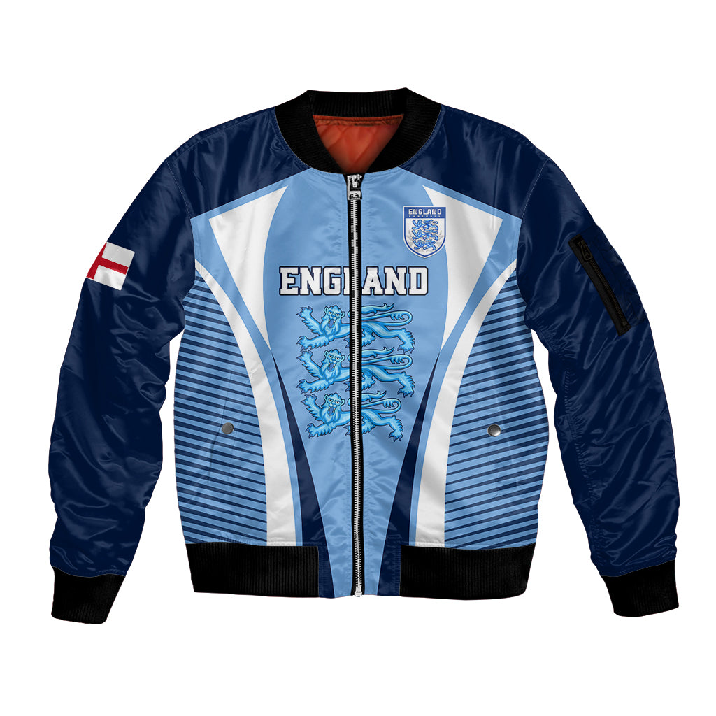 Personalised England Football Sleeve Zip Bomber Jacket Lionesses Blue Sporty Style - Wonder Print Shop