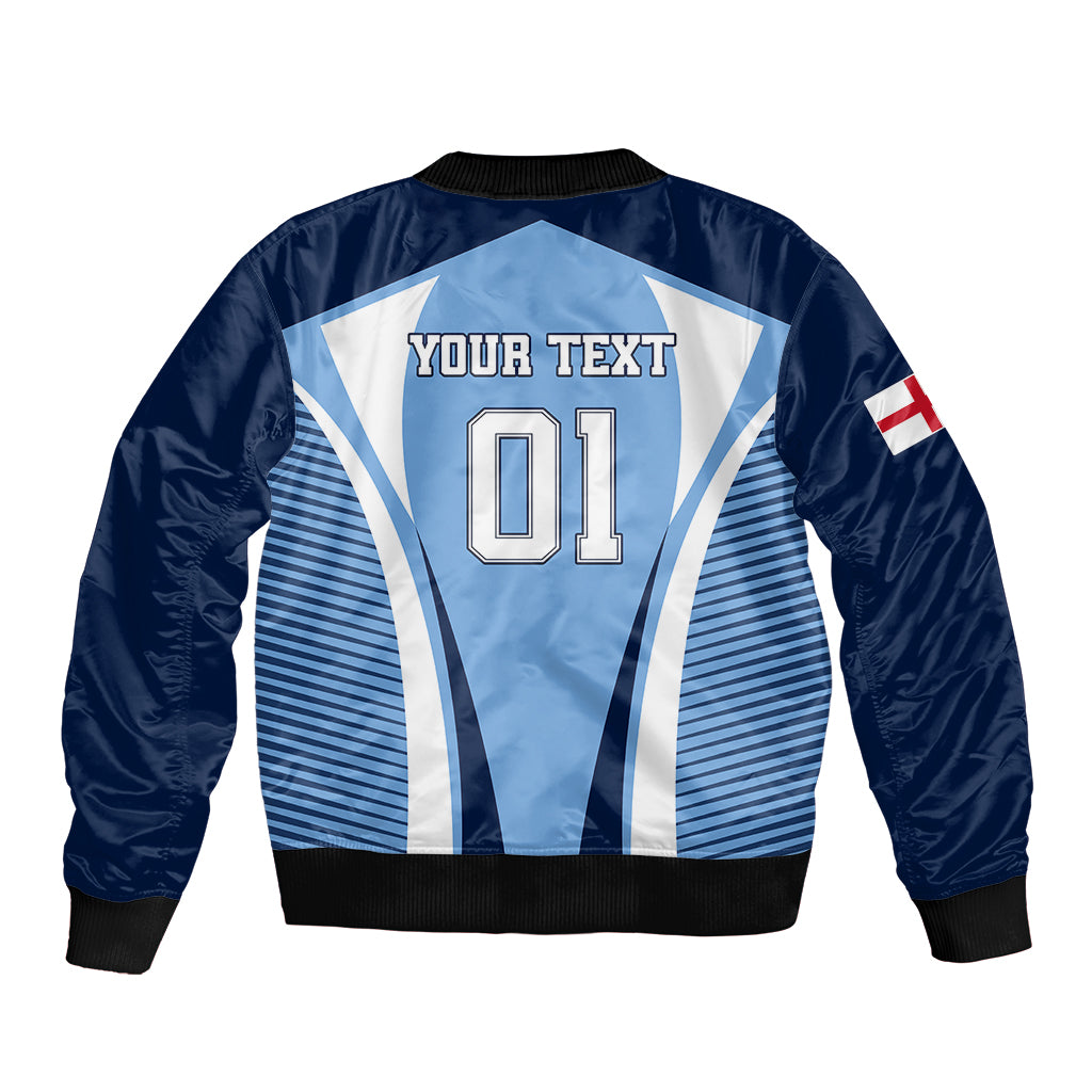 Personalised England Football Sleeve Zip Bomber Jacket Lionesses Blue Sporty Style - Wonder Print Shop