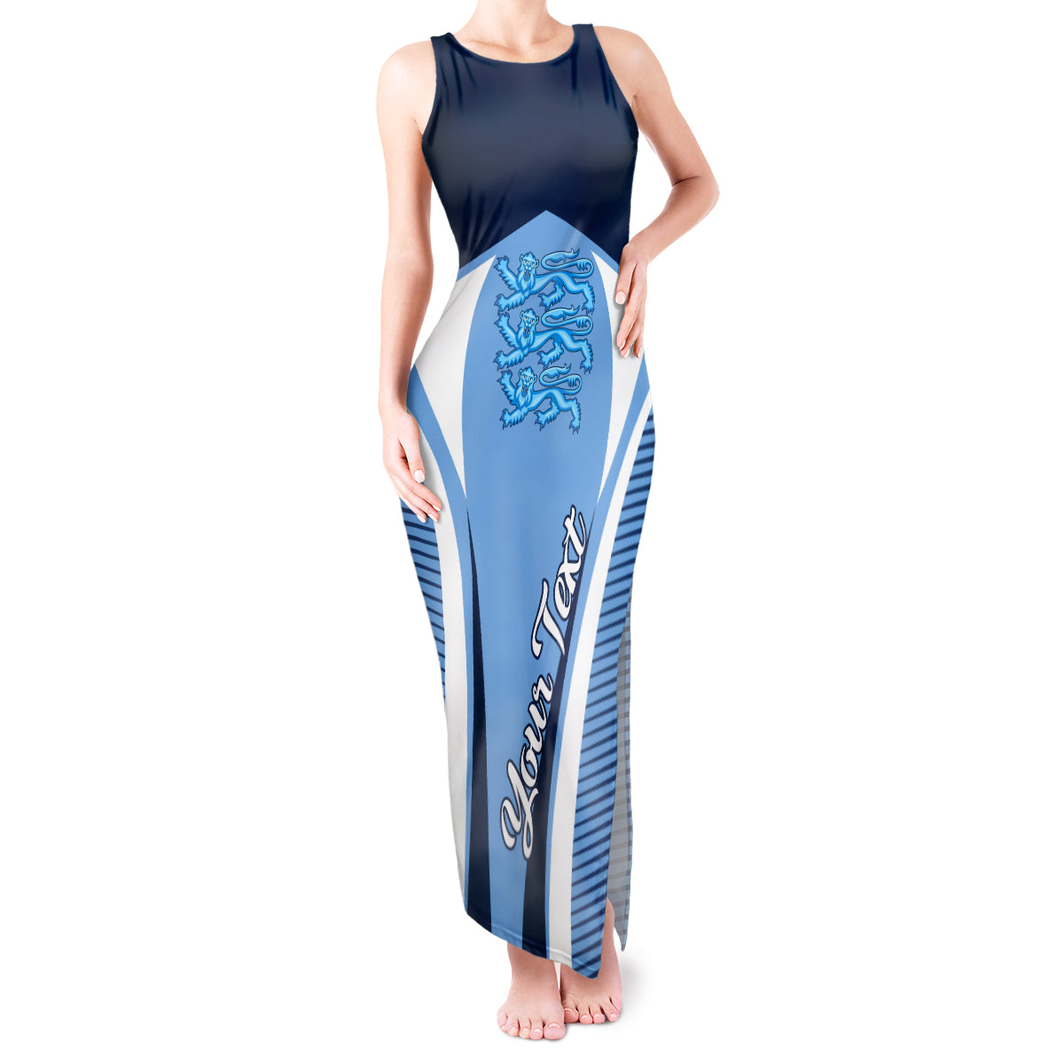 Personalised England Football Tank Maxi Dress Lionesses Blue Sporty Style - Wonder Print Shop