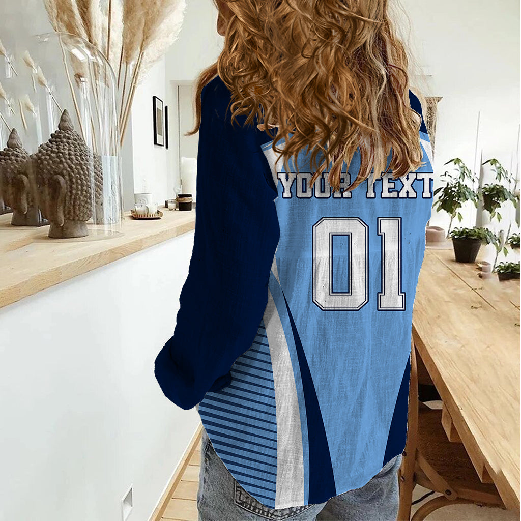 Personalised England Football Women Casual Shirt Lionesses Blue Sporty Style - Wonder Print Shop