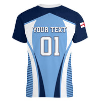 Personalised England Football Women V Neck T Shirt Lionesses Blue Sporty Style - Wonder Print Shop