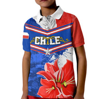 Kids polo shirt with white collar, blue/red graphic and red flower print