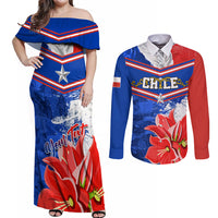 Personalised Chile Couples Matching Off Shoulder Maxi Dress and Long Sleeve Button Shirts Chilean Bellflower Special Version - Wonder Print Shop