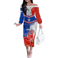 Personalised Chile Off The Shoulder Long Sleeve Dress Chilean Bellflower Special Version - Wonder Print Shop