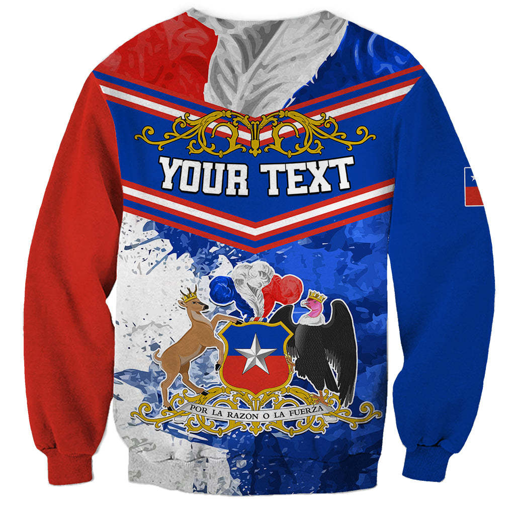 Unisex Chile sweatshirt with red-and-blue crest graphic and 'YOUR TEXT', long sleeves