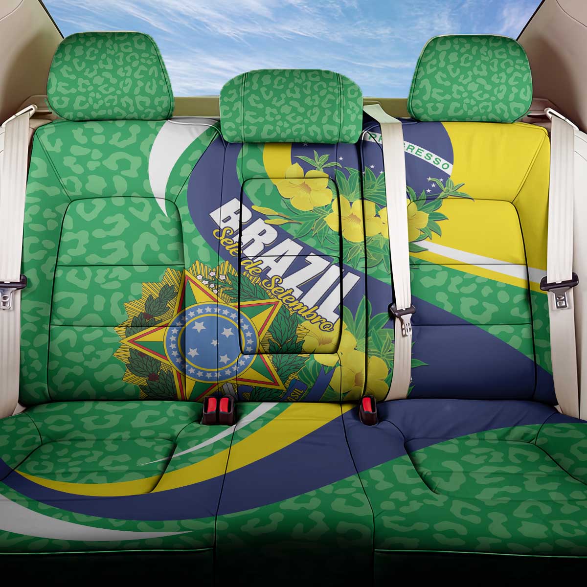 Brazil Sete de Setembro Back Car Seat Cover Flor De Ip Amarel Leopard Pattern - Wonder Print Shop