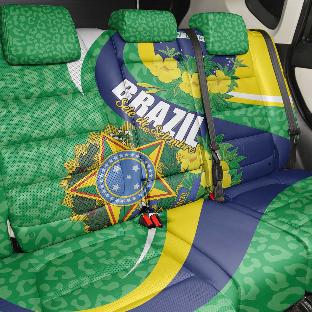 Brazil Sete de Setembro Back Car Seat Cover Flor De Ip Amarel Leopard Pattern - Wonder Print Shop