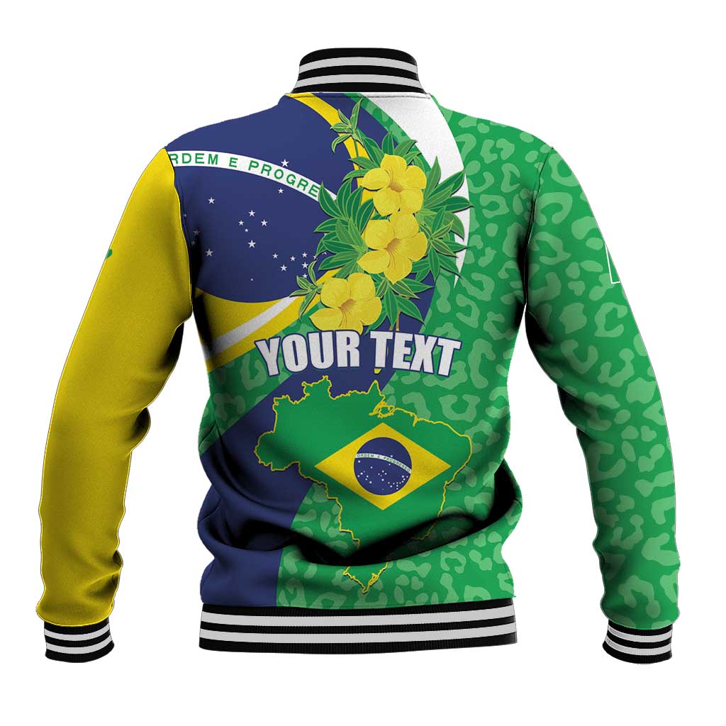 Brazil Sete de Setembro Baseball Jacket Flor De Ip Amarel Leopard Pattern - Wonder Print Shop
