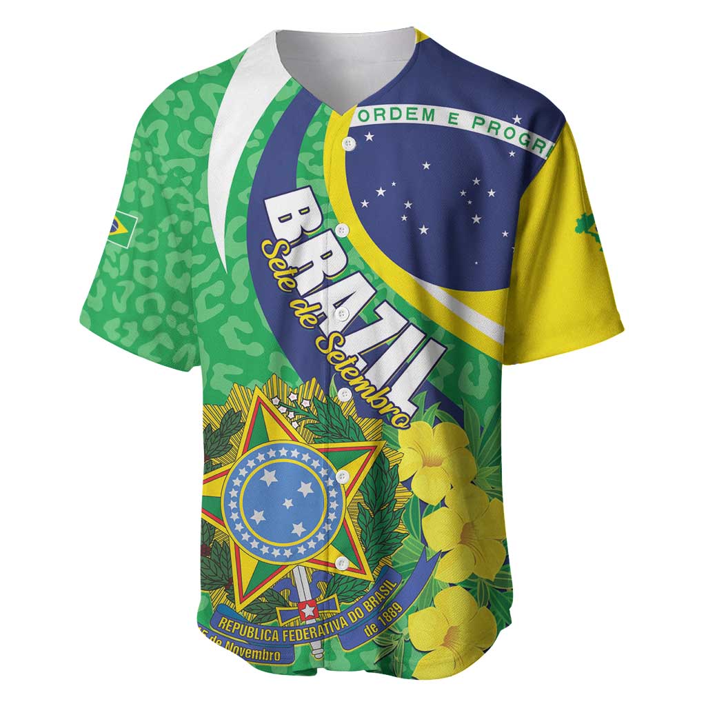 Brazil Sete de Setembro Baseball Jersey Flor De Ip Amarel Leopard Pattern - Wonder Print Shop