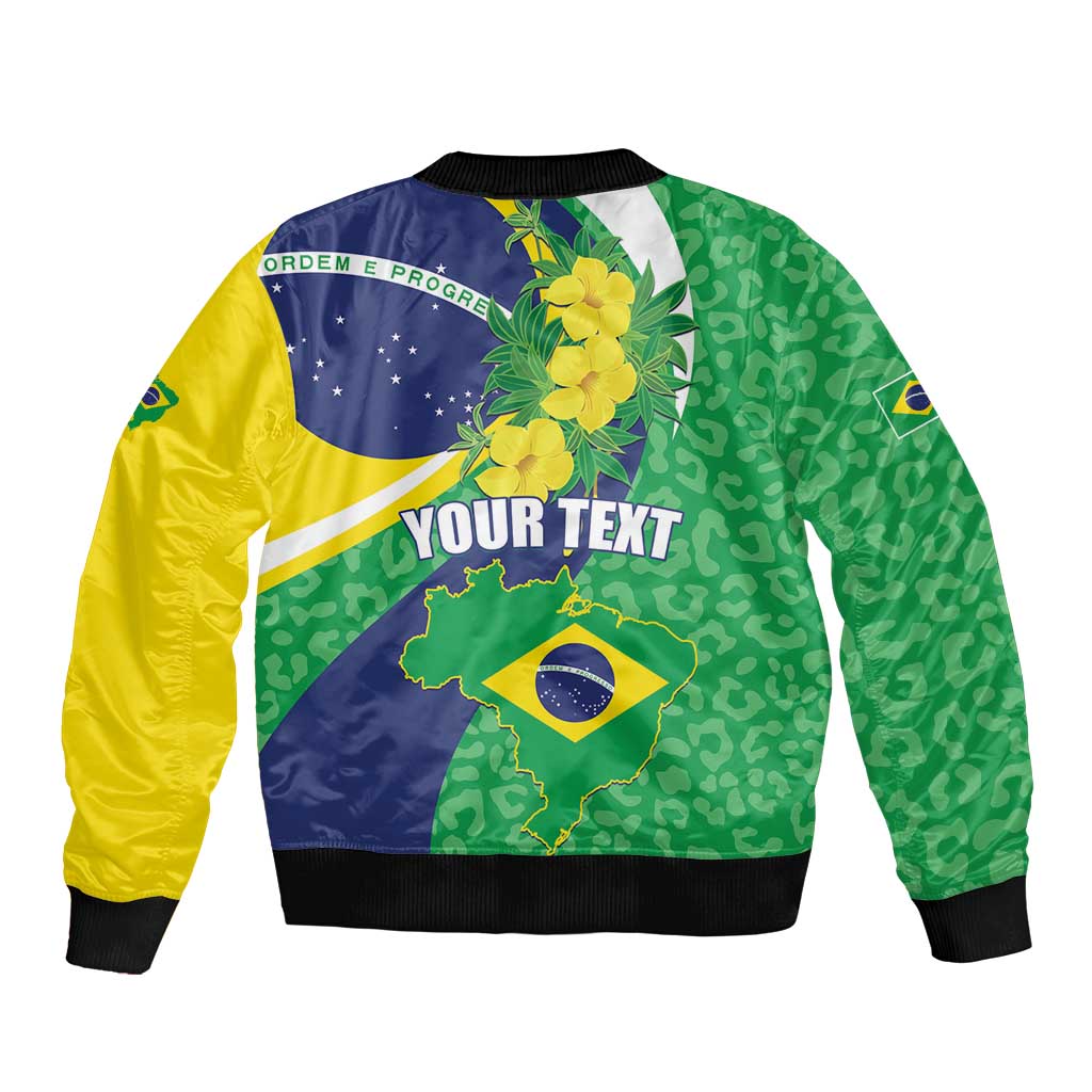Brazil Sete de Setembro Bomber Jacket Flor De Ip Amarel Leopard Pattern - Wonder Print Shop