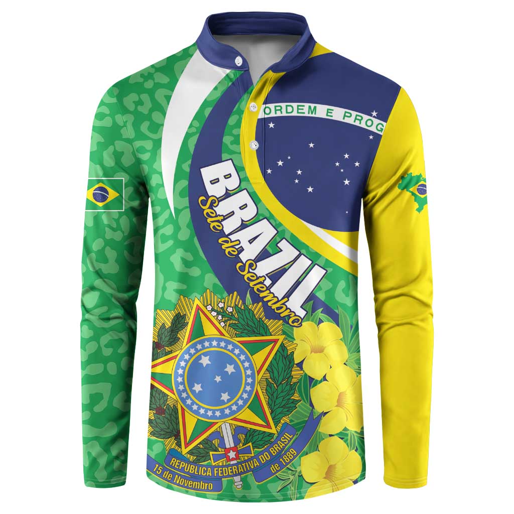 Brazil Sete de Setembro Button Sweatshirt Flor De Ip Amarel Leopard Pattern - Wonder Print Shop