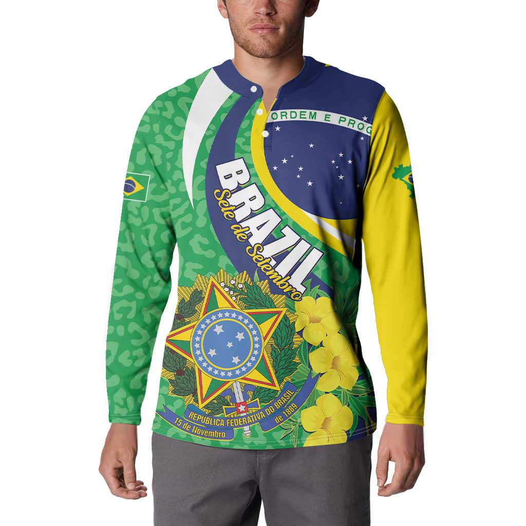 Brazil Sete de Setembro Button Sweatshirt Flor De Ip Amarel Leopard Pattern - Wonder Print Shop
