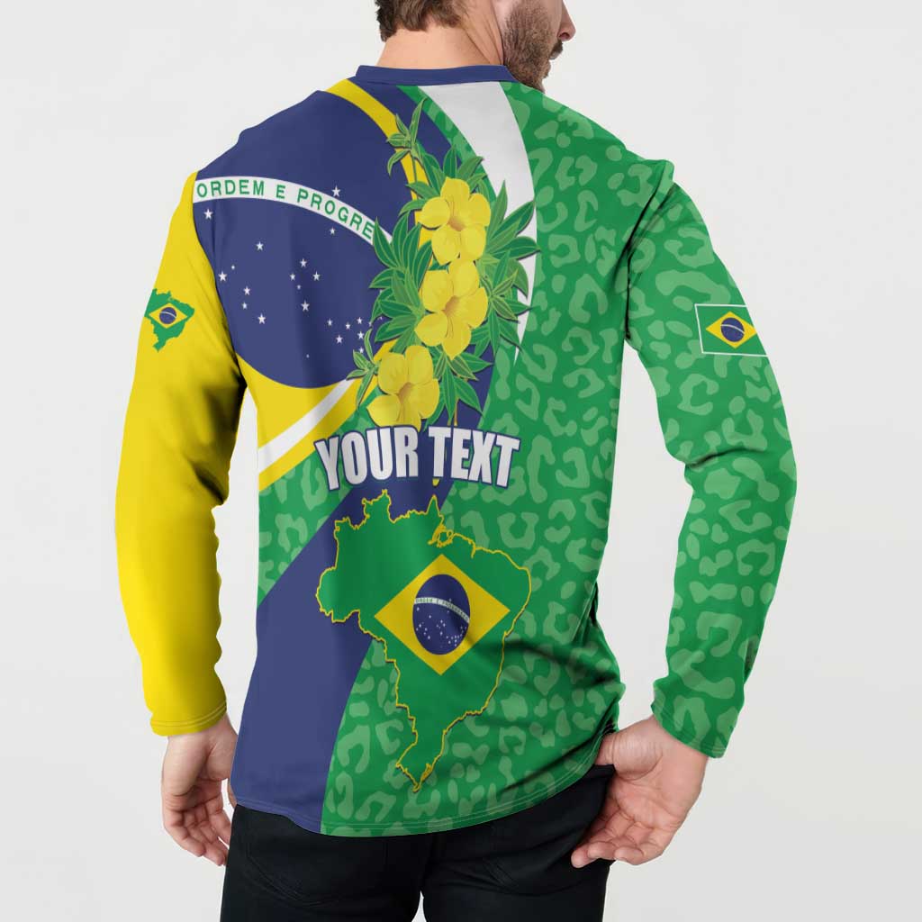 Brazil Sete de Setembro Button Sweatshirt Flor De Ip Amarel Leopard Pattern - Wonder Print Shop