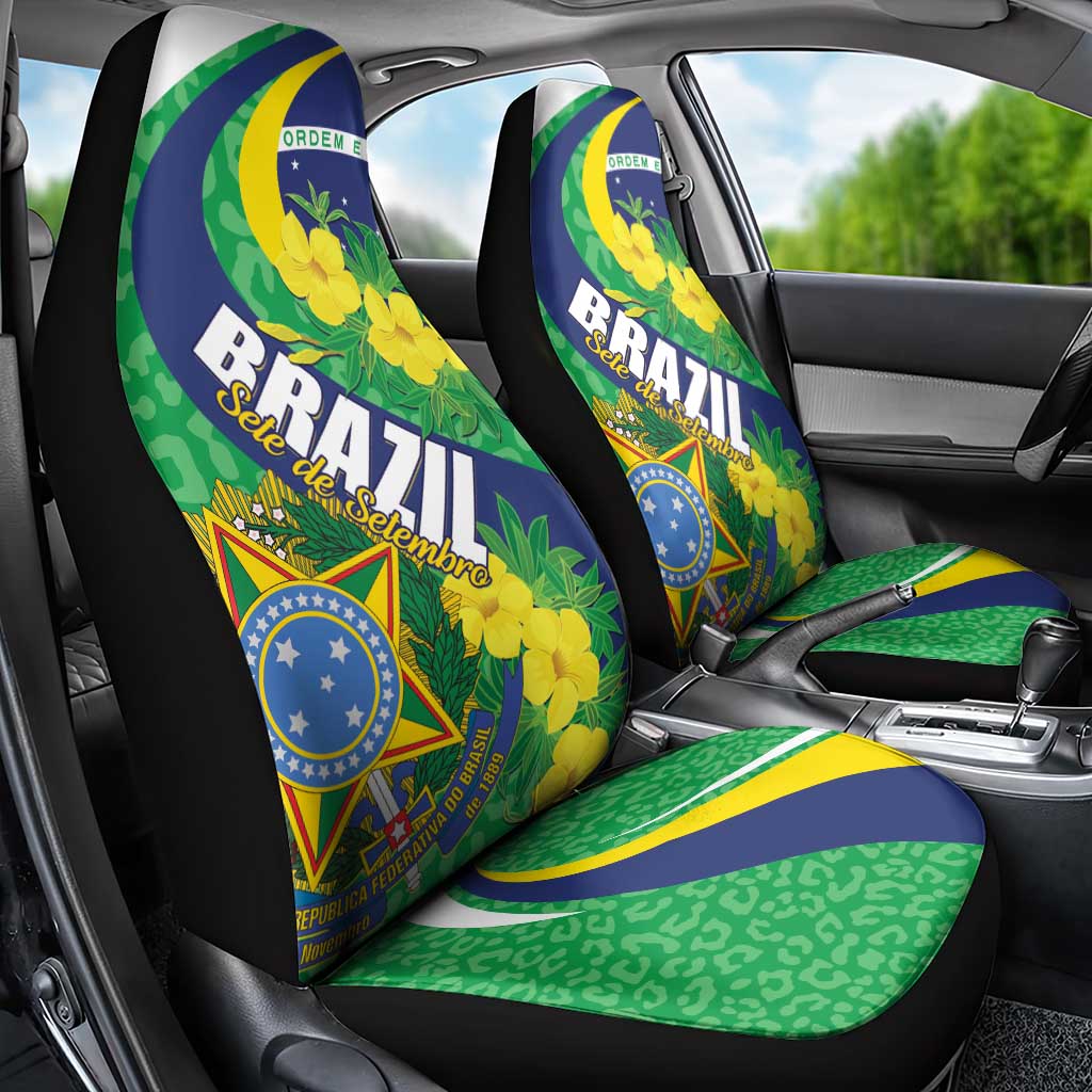 Brazil Sete de Setembro Car Seat Cover Flor De Ip Amarel Leopard Pattern - Wonder Print Shop