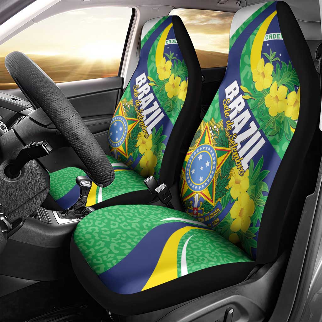 Brazil Sete de Setembro Car Seat Cover Flor De Ip Amarel Leopard Pattern - Wonder Print Shop