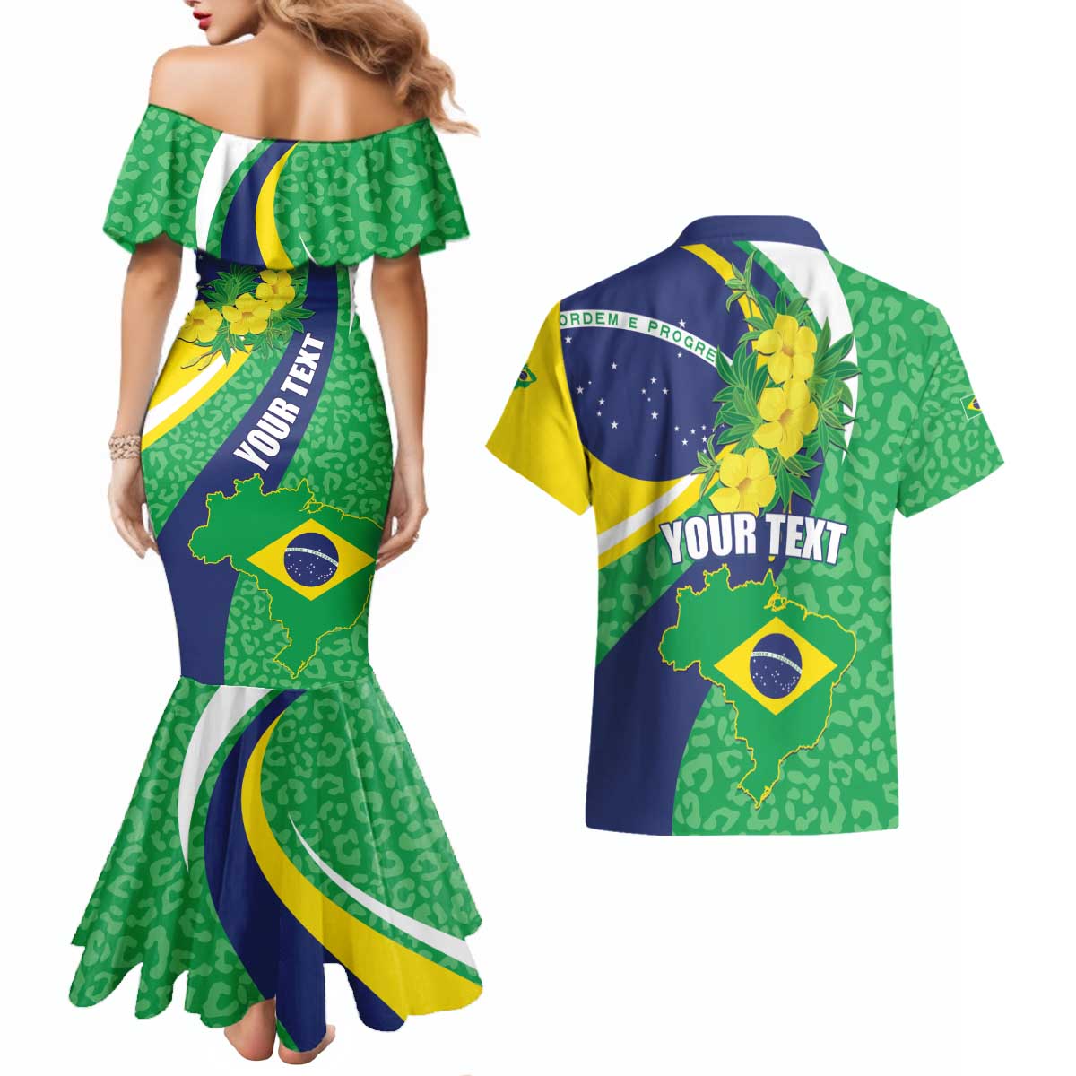 Brazil Sete de Setembro Couples Matching Mermaid Dress and Hawaiian Shirt Flor De Ip Amarel Leopard Pattern - Wonder Print Shop