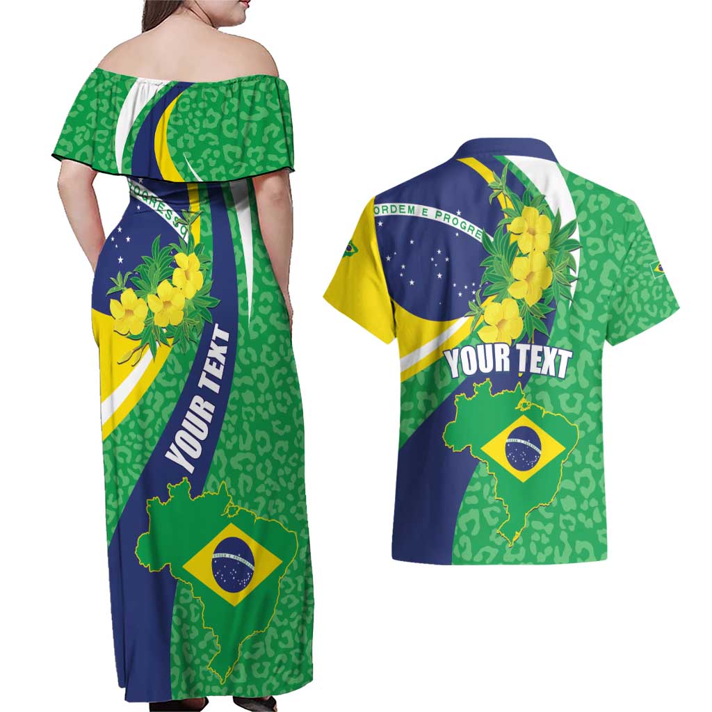 Brazil Sete de Setembro Couples Matching Off Shoulder Maxi Dress and Hawaiian Shirt Flor De Ip Amarel Leopard Pattern - Wonder Print Shop