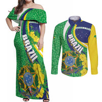 Brazil Sete de Setembro Couples Matching Off Shoulder Maxi Dress and Long Sleeve Button Shirt Flor De Ip Amarel Leopard Pattern - Wonder Print Shop