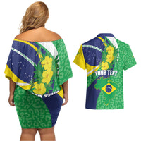 Brazil Sete de Setembro Couples Matching Off Shoulder Short Dress and Hawaiian Shirt Flor De Ip Amarel Leopard Pattern - Wonder Print Shop