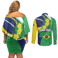 Brazil Sete de Setembro Couples Matching Off Shoulder Short Dress and Long Sleeve Button Shirt Flor De Ip Amarel Leopard Pattern - Wonder Print Shop