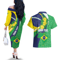 Brazil Sete de Setembro Couples Matching Off The Shoulder Long Sleeve Dress and Hawaiian Shirt Flor De Ip Amarel Leopard Pattern - Wonder Print Shop