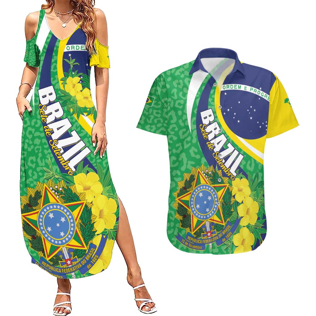 Brazil Sete de Setembro Couples Matching Summer Maxi Dress and Hawaiian Shirt Flor De Ip Amarel Leopard Pattern - Wonder Print Shop