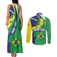 Brazil Sete de Setembro Couples Matching Tank Maxi Dress and Long Sleeve Button Shirt Flor De Ip Amarel Leopard Pattern - Wonder Print Shop