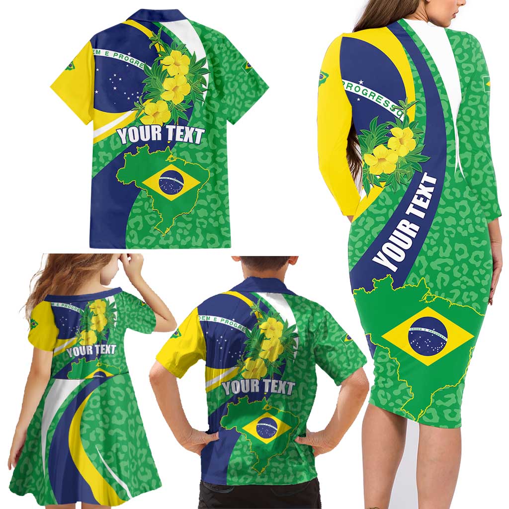 Brazil Sete de Setembro Family Matching Long Sleeve Bodycon Dress and Hawaiian Shirt Flor De Ip Amarel Leopard Pattern - Wonder Print Shop