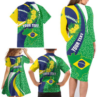 Brazil Sete de Setembro Family Matching Long Sleeve Bodycon Dress and Hawaiian Shirt Flor De Ip Amarel Leopard Pattern - Wonder Print Shop