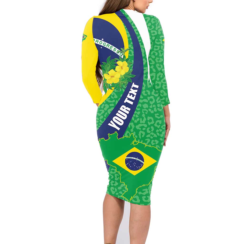 Brazil Sete de Setembro Family Matching Long Sleeve Bodycon Dress and Hawaiian Shirt Flor De Ip Amarel Leopard Pattern - Wonder Print Shop