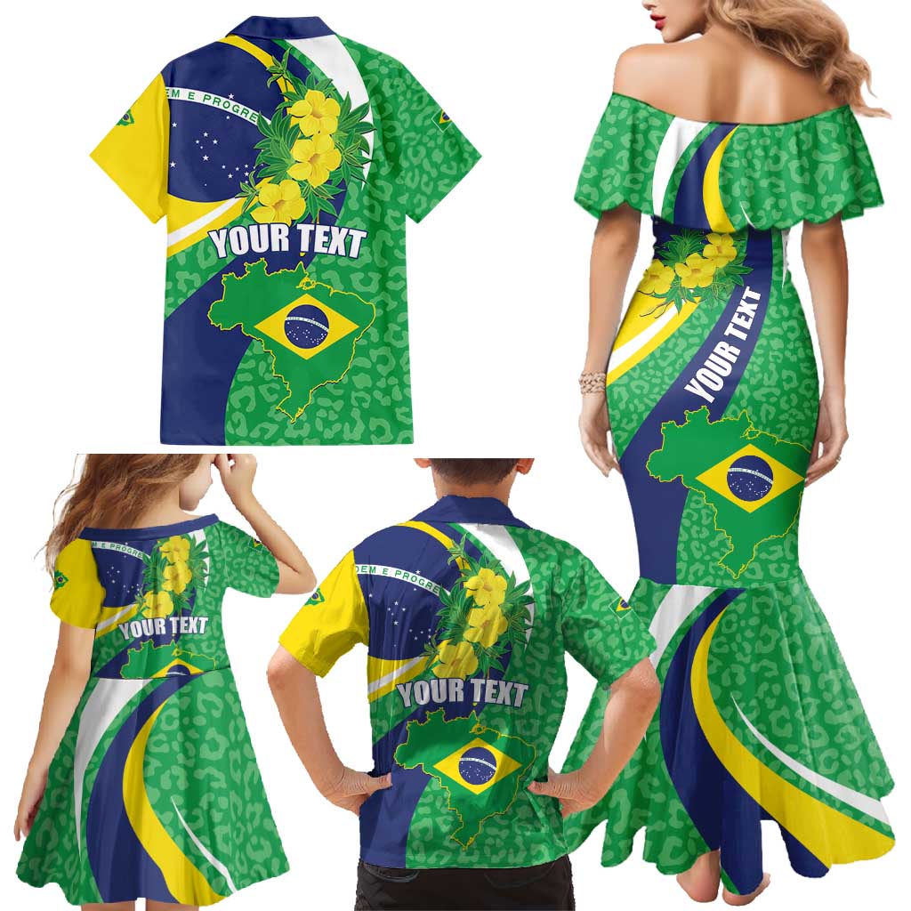 Brazil Sete de Setembro Family Matching Mermaid Dress and Hawaiian Shirt Flor De Ip Amarel Leopard Pattern - Wonder Print Shop