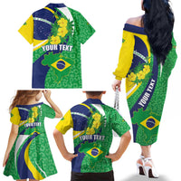 Brazil Sete de Setembro Family Matching Off The Shoulder Long Sleeve Dress and Hawaiian Shirt Flor De Ip Amarel Leopard Pattern - Wonder Print Shop
