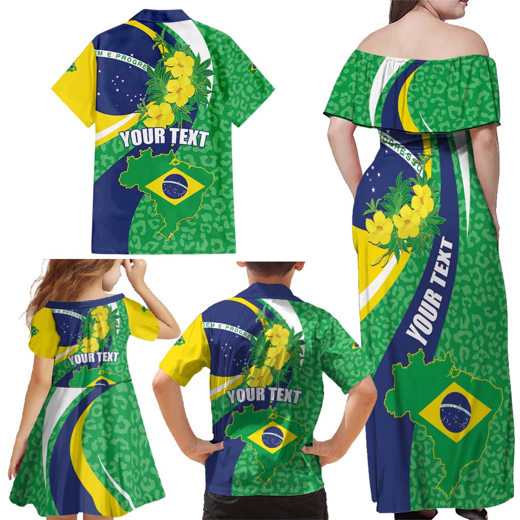 Brazil Sete de Setembro Family Matching Off Shoulder Maxi Dress and Hawaiian Shirt Flor De Ip Amarel Leopard Pattern - Wonder Print Shop