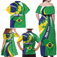 Brazil Sete de Setembro Family Matching Off Shoulder Maxi Dress and Hawaiian Shirt Flor De Ip Amarel Leopard Pattern - Wonder Print Shop
