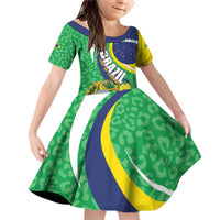Brazil Sete de Setembro Family Matching Off Shoulder Short Dress and Hawaiian Shirt Flor De Ip Amarel Leopard Pattern - Wonder Print Shop