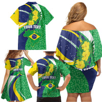 Brazil Sete de Setembro Family Matching Off Shoulder Short Dress and Hawaiian Shirt Flor De Ip Amarel Leopard Pattern - Wonder Print Shop