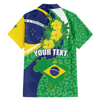 Brazil Sete de Setembro Family Matching Off Shoulder Short Dress and Hawaiian Shirt Flor De Ip Amarel Leopard Pattern - Wonder Print Shop