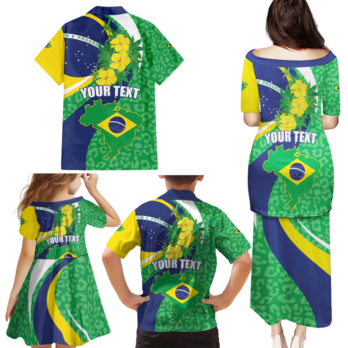 Brazil Sete de Setembro Family Matching Puletasi and Hawaiian Shirt Flor De Ip Amarel Leopard Pattern - Wonder Print Shop