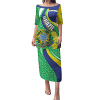 Brazil Sete de Setembro Family Matching Puletasi and Hawaiian Shirt Flor De Ip Amarel Leopard Pattern - Wonder Print Shop