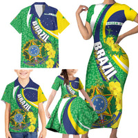 Brazil Sete de Setembro Family Matching Short Sleeve Bodycon Dress and Hawaiian Shirt Flor De Ip Amarel Leopard Pattern - Wonder Print Shop