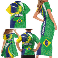 Brazil Sete de Setembro Family Matching Short Sleeve Bodycon Dress and Hawaiian Shirt Flor De Ip Amarel Leopard Pattern - Wonder Print Shop